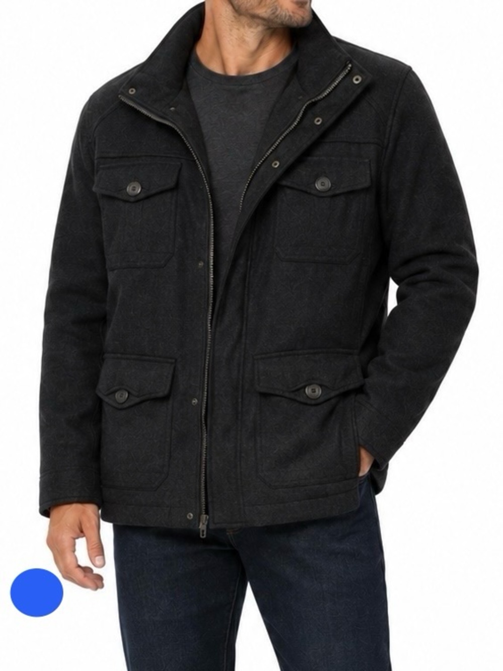 BKE Athletic Fit Black Wool Blend Field Jacket Men’s Large Quilted Lined